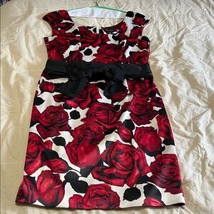 White House Black Market Red and Black Floral Midi Sheath Dress